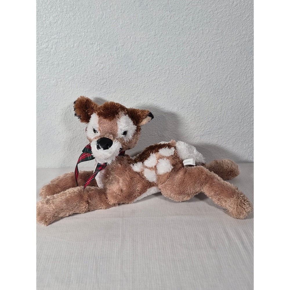 Animal Adventure Plush Deer Fawn Spotted Brown White Plaid Bow Laying Toy